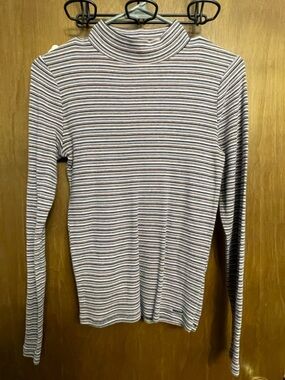 Hollister Striped Mock Neck Long Sleeve Top - Blue, White
